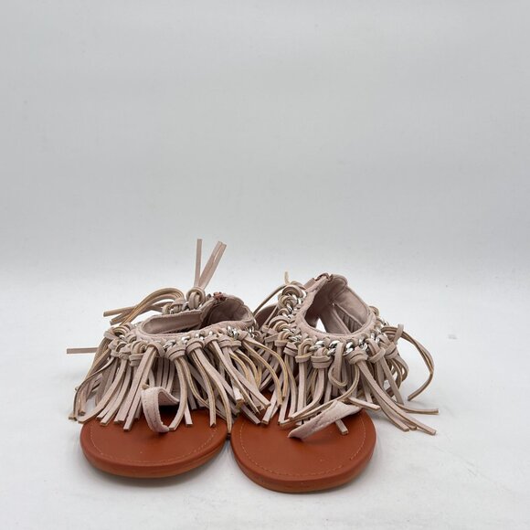 Women's Fringe Flat Thong Sandals T-strap Suede Comfy Back Zip Summer Roman Tass - Picture 2 of 6